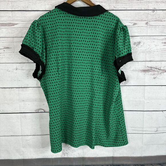 Hell Bunny Shirt Top Womens 6X Kelly Green Hearts Goth Grunge Button Stretch - Picture 5 of 13